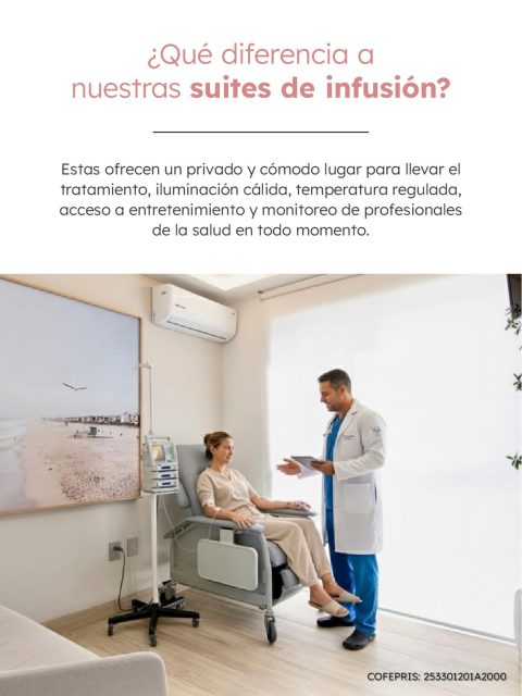 Las suites de infusión están diseñadas para ofrecer un ambiente seguro y confortable, donde te puedas sentir en casa y tu cuerpo reciba de forma favorable el tratamiento.

📞 Contáctanos llamando a 333 642 2939 o también 333 641 5081
📱 O mediante WhatsApp: wa.me/+3338086574 

📍 Encuéntranos en Olmecas 847 Col. Monraz, CP 44670: maps.app.goo.gl/L8RRupBwXAvyU5ZDA