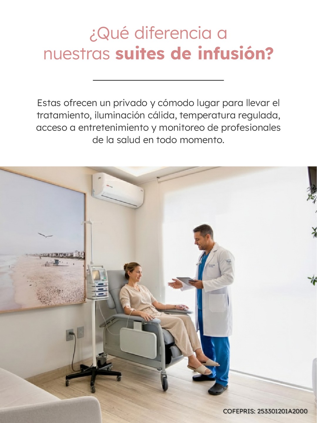 Las suites de infusión están diseñadas para ofrecer un ambiente seguro y confortable, donde te puedas sentir en casa y tu cuerpo reciba de forma favorable el tratamiento.

📞 Contáctanos llamando a 333 642 2939 o también 333 641 5081
📱 O mediante WhatsApp: wa.me/+3338086574 

📍 Encuéntranos en Olmecas 847 Col. Monraz, CP 44670: maps.app.goo.gl/L8RRupBwXAvyU5ZDA
